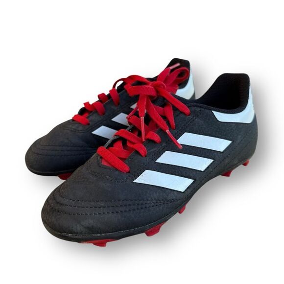 Adidas Cleats Black White Red Laces Athletic Kids size 13.5 - Picture 2 of 10